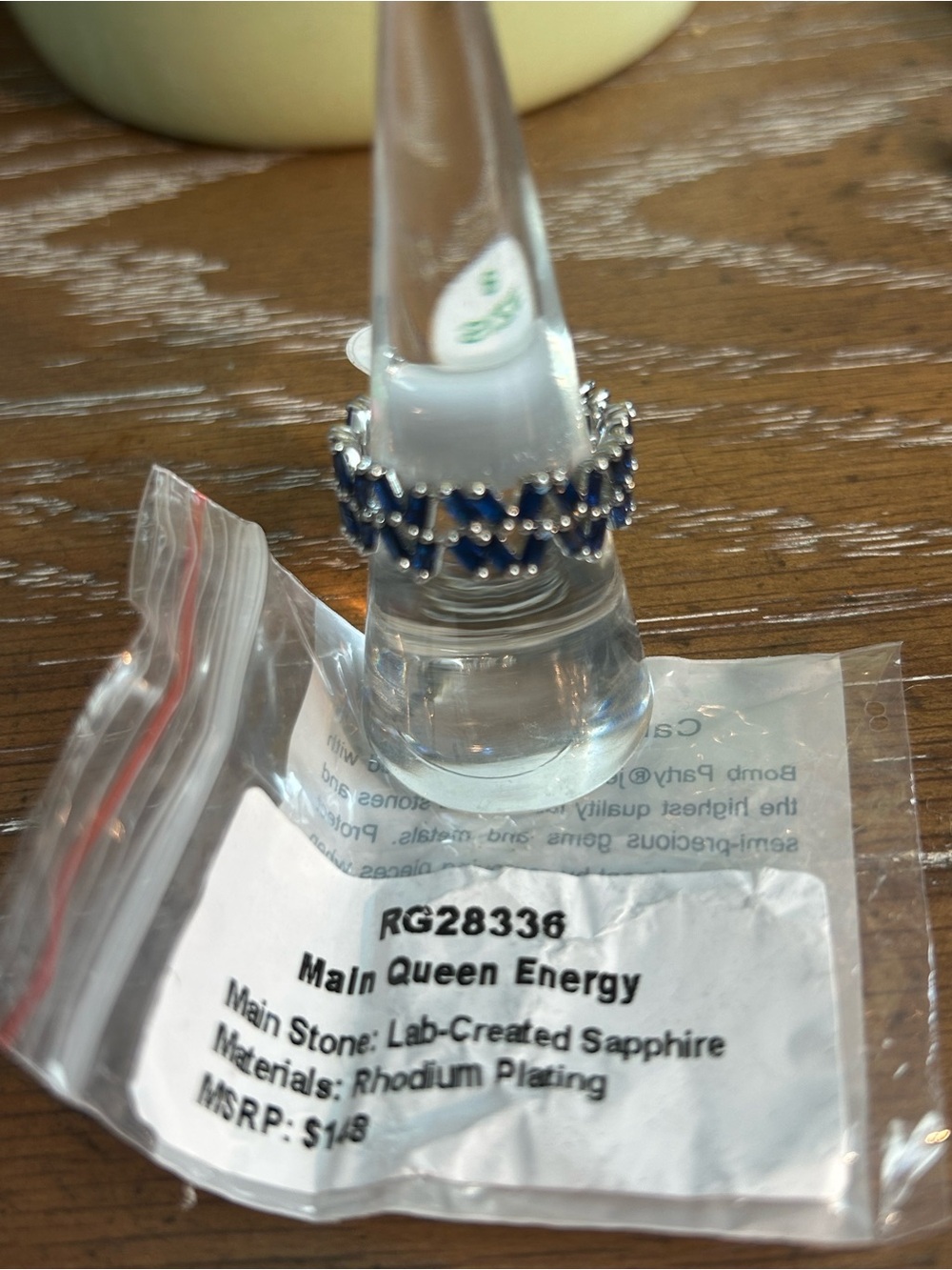 New BP Sept 2026- Main Queen Energy Blue Lab-Created Sapphire Rhodium Ring- size